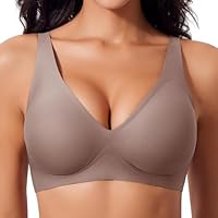 Ganado Reggiseno Senza Ferretto Donna Reggiseni Scollo a V Senza Cuciture Imbottito Comodo Push Up, XL, Caffe