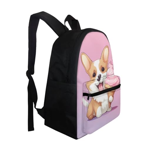 Ice Cream Corgi Backpack for Girls Large Capacity 3PCS Fun Backpack Set with Lunch Bag Pencil Case Novelty Bookbags for Children Teens Lightweight Backpack 3 in 1 Set for School Travel2
