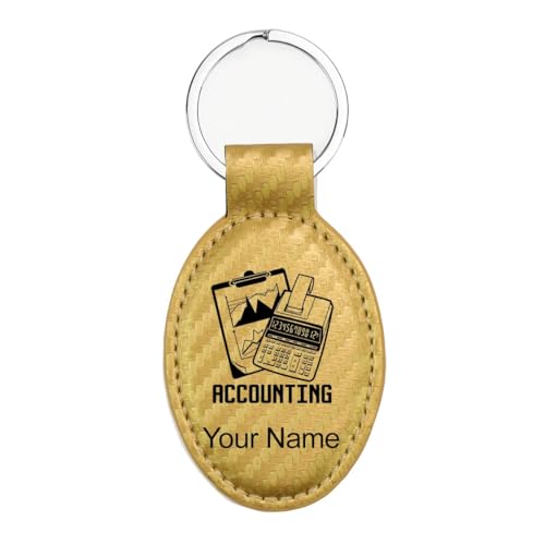 LaserGram Oval Keychain, Accounting, Personalized Engraving Included (Carbon Fiber Gold)