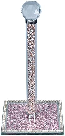 Hochance Pink Crystal Standing Paper Towel Roll Holder Countertop Weighted Rack,Glam Cute Bling Rhinestone Jeweled Diamonds Modern Decoration Christmas Housewarming Gifts for Kitchen Home Bar