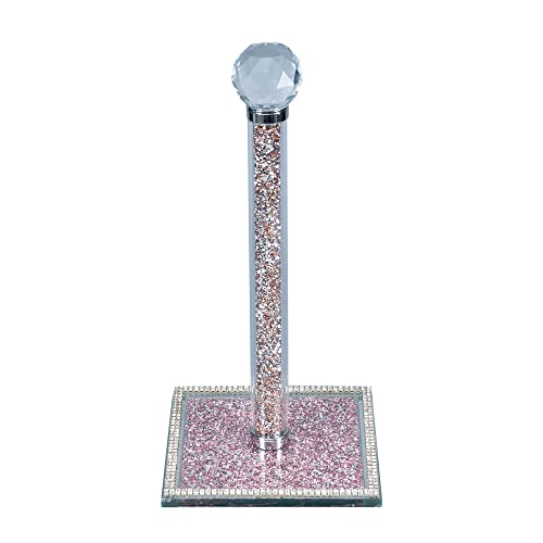 Hochance Pink Crystal Standing Paper Towel Roll Holder Countertop Weighted Rack,Glam Cute Bling Rhinestone Jeweled Diamonds Modern Decoration Christmas Housewarming Gifts For Kitchen Home Bar #TOP4
