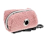 Luxshiny Hundekotbeutelspender mit Aufbewahrungstasche aus Lammfellimitat Auslaufsichere Kotbeutelhalterung Tragbar für Spaziergänge und Outdoor Einsatz Rosa