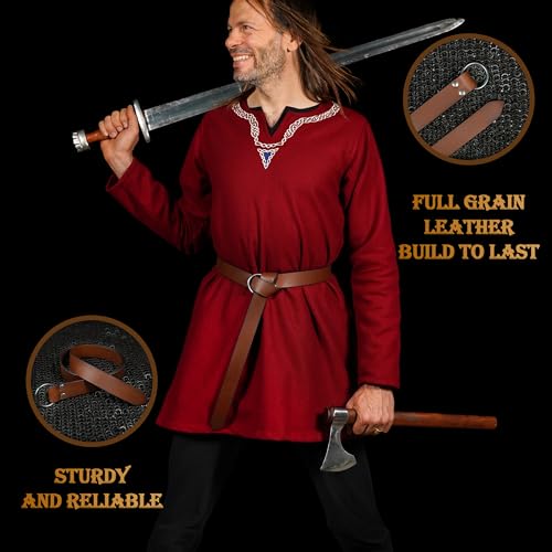 Mythrojan Medieval O Ring Belt Viking Leather Belt with 100% Genuine Leather for Medieval Events, LARP, Renaissance, Renfaire2