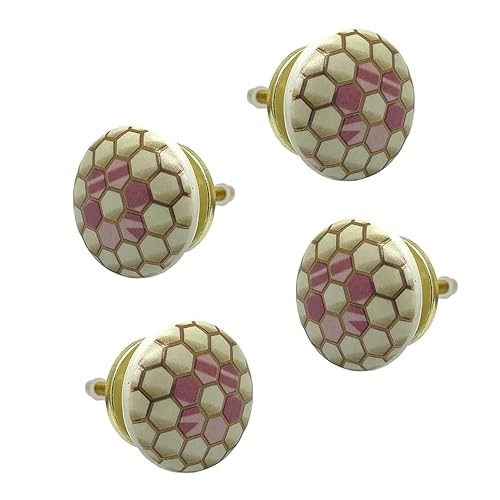 Image of Ceramic Knobs Drawer Pulls for Cabinets and Cupboards (38mm, Gold Multicolour) - Pack of 4 knobs (Honey Comb)