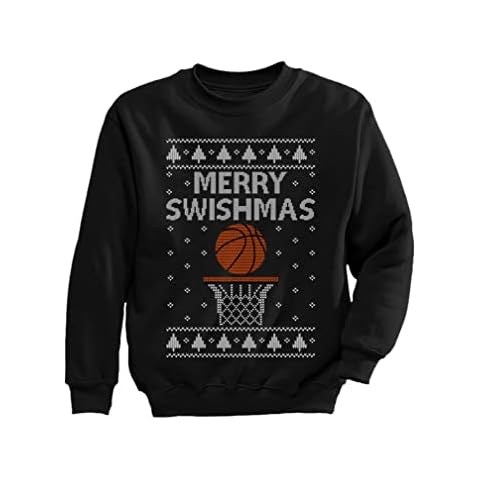 Tstars Basketball Boys Ugly Christmas Sweater Style Sweatshirt Merry Swishmas Xmas Holiday Youth Kids Sweatshirts X-Large Black Cover