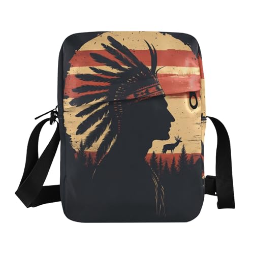 KLL Indian Headdress Western Cowboy Style Silhouette small messenger bag for men Vegan Leather mens crossbody Shopping Woman Shoulder Handbags