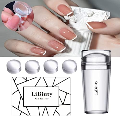 LiBiuty Clear Silicone Nail Art Stamper Scraper Set with Extra 4Pcs Stamper Replacement Heads