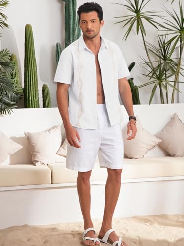 Makkrom Men Cuban Guayabera Shirts Linen Short Sleeve Button Down Cotton Mexican Beach Wedding Shirt4