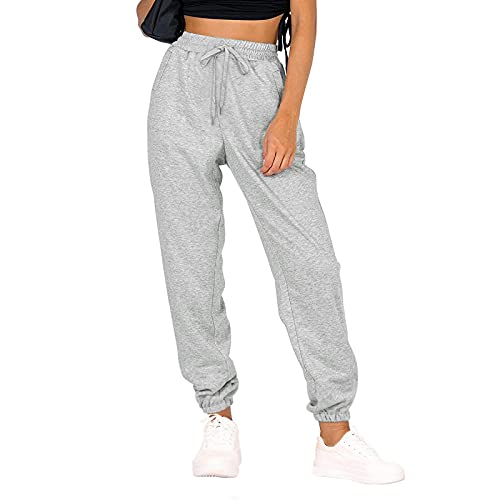 FOMOYUU Pantalon de survêtement pour femme avec cordon de serrage et poches Y2K, gris, Taille S Cover