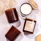 LAMORGIFT 10 oz Glass Candle Jars, 9 Pack Candles Jars for Making Candles, Inner Ribbed Candle Containers Vessels Bulk with Labels for Home Decor/Holiday Gift Crafting- Amber