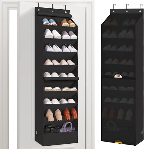 STORAGE MANIAC Over the Door Shoe Organizer with Curtain Dustproof Heavy-Duty Large Deep Pocket Hanging Shoe Organizer for Closet Dorm & Narrow Door S
