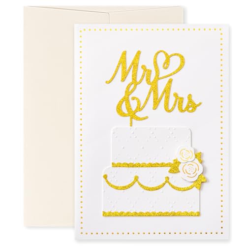 Crisky Handmade Wedding Cards for Bride and Groom - 3D Gold Glitter Paper Design - Luxury Embossed Wedding Cards Congratulations（Double layer） Mr and Mrs Gifts for Couple Bride Greeting Card