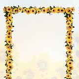 2 Pack Sunflower Garland Decorations,7.5ft Artificial Silk Sunflowers,Fake Vines with Green Leaves Hanging Flower Garlands for Birthday Party Backdrop Wedding Table Decor