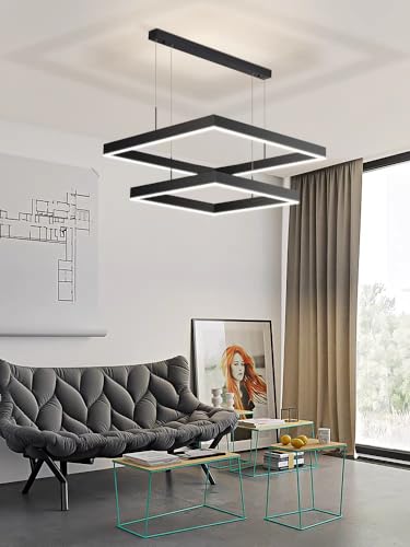 Plafonnier LED à 3 anneaux pour éviter la fatigue visuelle, lustre carré variable avec télécommande - 8