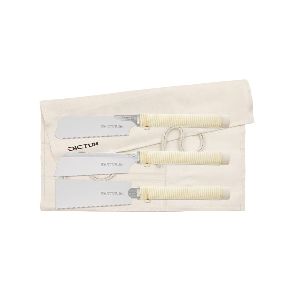 DICTUM Sägen-Set Compact, 3-teilig, Traditional Grip – Japansägen Set mit Dozuki Universal Compact 180, Ryoba Compact 180 & Kataba Super Hard Compact 180 | Handsägen für präzise Holzarbeiten