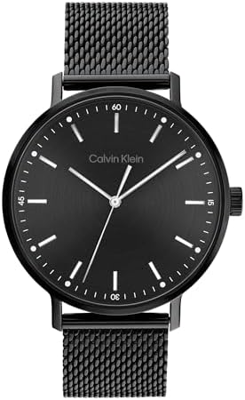 Calvin Klein Modern Mesh Qtz Basic Black Round Dial Men's Watch 25200046, Ionic Plated Black Steel Material, Multi Color Band, Analog