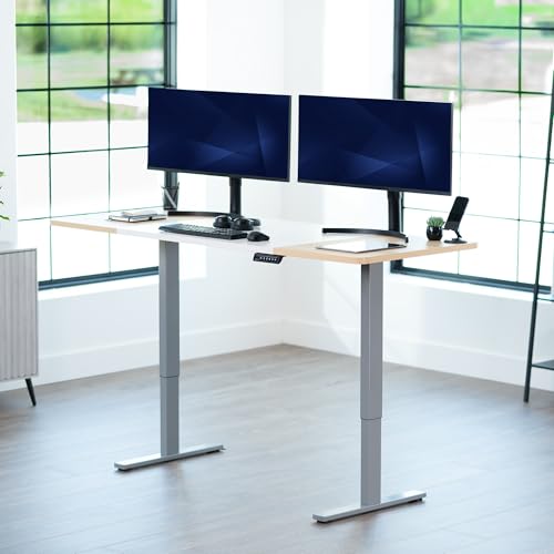 Image of VIVO White /Light Wood 71 x 30 in Standing Desk, DESK-KIT-1G7WC | Electric, Holds 220 lbs, Sit Stand, Height Adjustable, Extra Deep Table Top, Memory Presets, 1B Series, Gray Frame