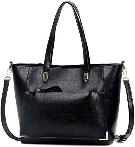 Sac à main pour femme en cuir PU vintage grand format 30cm avec bandoulière amovible
