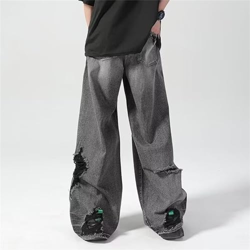 Men's Baggy Ripped Jeans Trendy Hip Hop Streetwear Clothes Casual Mid Rise Wide Leg Trousers4