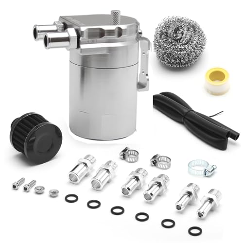 PrimeBlis オイルキャッチ オイルキャッチタンク 300ml 外径 11Φ 13Φ 16Φ 汎用 アルミ製 円柱型 メンテナンス エンジンオイル 自動車 バイク ホース付属 (シルバー)