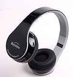 New Retail Package- Black Hi-Fi Over-Ear Smart Stereo Wireless Bluetooth 4.0 Headphones with Microphone for Mobile Cell Phone Laptop PC Tablet, Such as Works w/iPod, iPad, iPhone, Android Devices