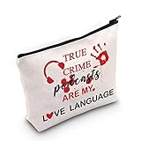 G2TUP True Crime Junkie Gift True Crime Podcasts Are My Love Language Makeup Bag True Crime Lover Cosmetics Bag Crime Show Gift Murder Show Travel Bag (True Crime Podcasts White Bag)