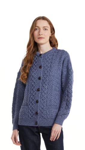 Image of Aran Woollen Mills Achill Women's Irish Cable Knit Aran Cardigan, 100% Merino Wool, Made in Ireland, Cream