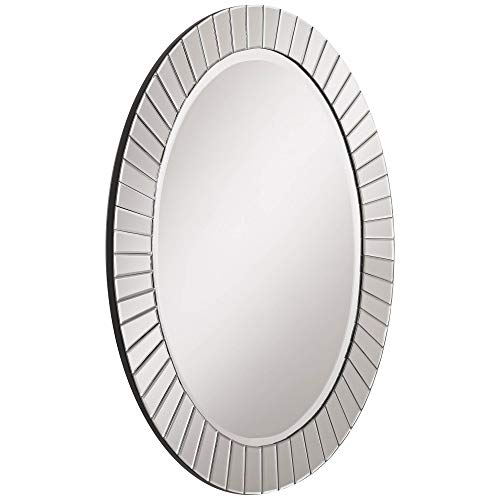 Noble Park Sunspot Oval-Shaped Vanity Decorative Wall Mirror Modern Mirrored Panels Frame Beveled Edge 25 1/2" Wide Decor For Bathroom Bedroom Living Room Home House Office Entryway #TOP5