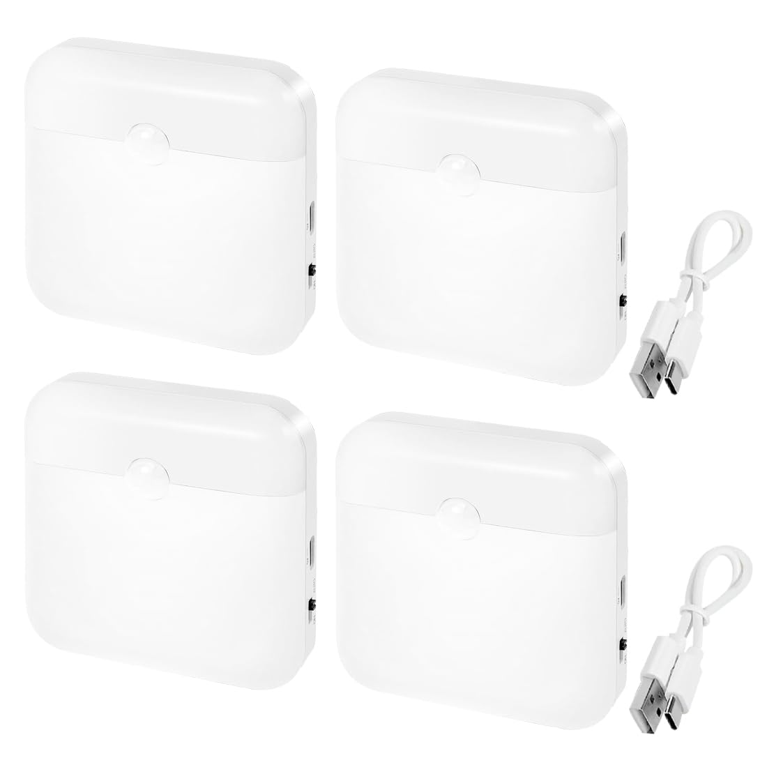 Rechargeable Motion Sensor Night Light, Two Color Switching LED Stick-On Closet Light with Dusk to Dawn Sensor for Wall, Stairs, Hallway, Cabinet (4 Pack, White)