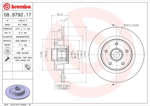 Disque de frein arrière Brembo 08.9792.17 avec roulement et ABS - 2