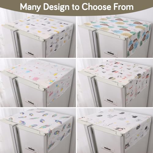 Image of HOKIPO Large Fridge Cover Top | For Bigger Double Door Refrigerator | Waterproof, Printed with 6 Side Pockets, Size Large 180x62 cm, Woodland Village (AR-5876-D4)
