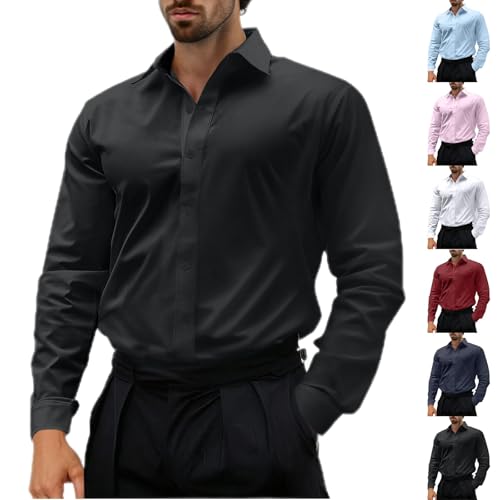 Generisch Herren Hemd Regular Fit Langarm Herrenhemden Freizeithemd Regular Businesshemd elastiscer Musterhemd