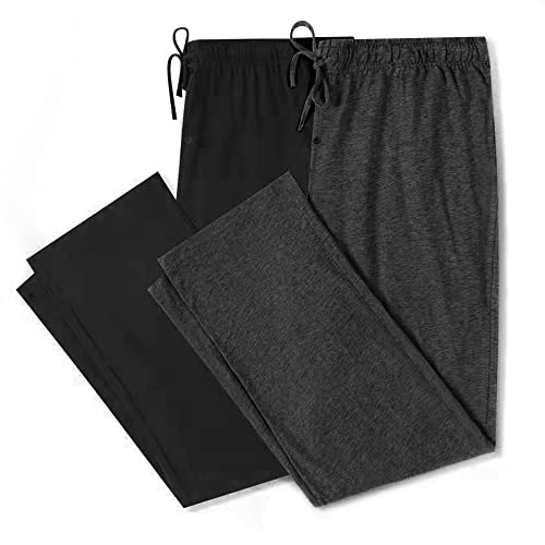 Image of U2SKIIN 2 Pack Men Cotton Pajama Pants Soft Lightweight Pj Bottoms | Lounge Pant with Pockets and Button Fly, Breathable Sleep Pants, Year-Round Comfort, Classic Fit