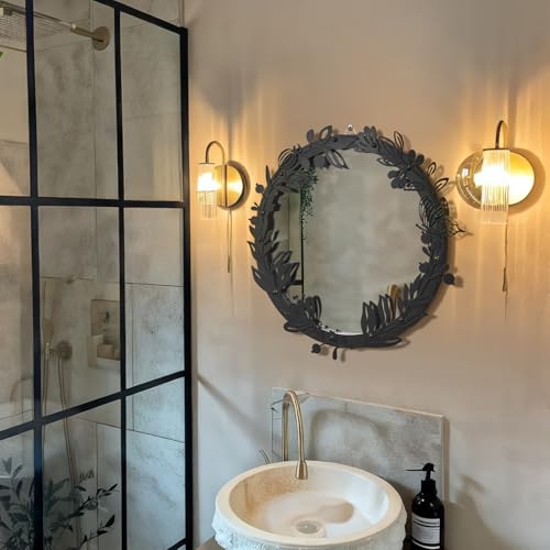 Blue Page BP1001-20IN-BLACK-FBA Decorative Round Mirror For Wall Decor, Black Floral Mirror With Flower Frame, Framed Circle Mirror Wall Mounted thumb #2