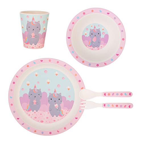Maia Gifts Luna Caticorn Bamboo Soft Pink Tableware Set