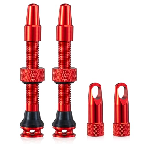 HZJD 2Piezas Válvula para Tubeless, Rojo, Herramienta integrada de extracción del núcleo de la válvula(44 mm)