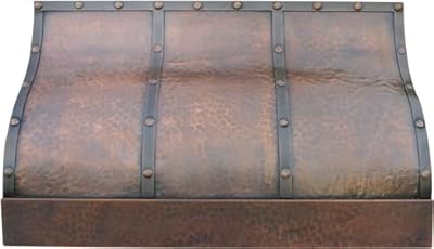 SINDA Custom Copper Range Hood, Made of 99.9% Pure Copper with High CFM Vent, H5LTRW362721-15, 36"W x 27"H, 15 Inch Depth at Top, 21 Inch Depth at Bottom, Wall Mounted, Antique Copper - Light Hammered