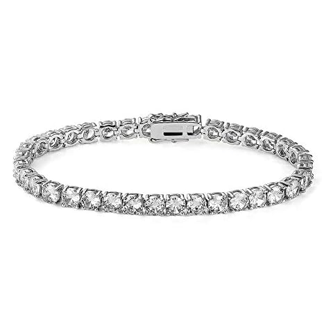 18K Yellow Gold Plated Tennis Bracelet, 7.5 inch Round Cut Cubic ZirconiaTennis Chain for Men, Women and Girls, 5.5 UK, Crystal, Cubic Zirconia Cover