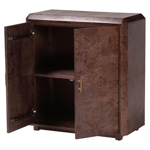 Bali & pari Valora Real Burl Wood Storage Cabinet in Dark Walnut Brown - Modern Accent Cupboard with Double Doors and Brass Handles, Elegant Sideboard for Living Room, Entryway or Dining Area by bali & pari - Used condition - Image 2