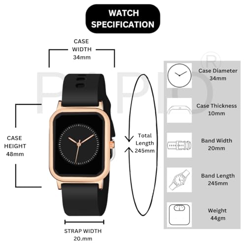 Image of PAPIO Rectangle Dial Analog Women's Fashion Wrist Watches, Silicone Strap, Quartz Movement
