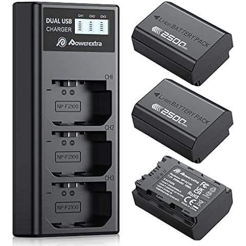 Powerextra 3 Baterías de Reemplazo Sony NP-FZ100 con Cargador LCD Cover