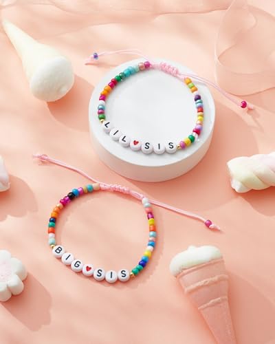 Image of 2 /3Pcs Big Middle Little Sis Heart Adjustable Braided Bracelet Set | Matching handmade sister friendship bracelets, sweet jewelry gifts for sisters, BFF friends, women and teengirls