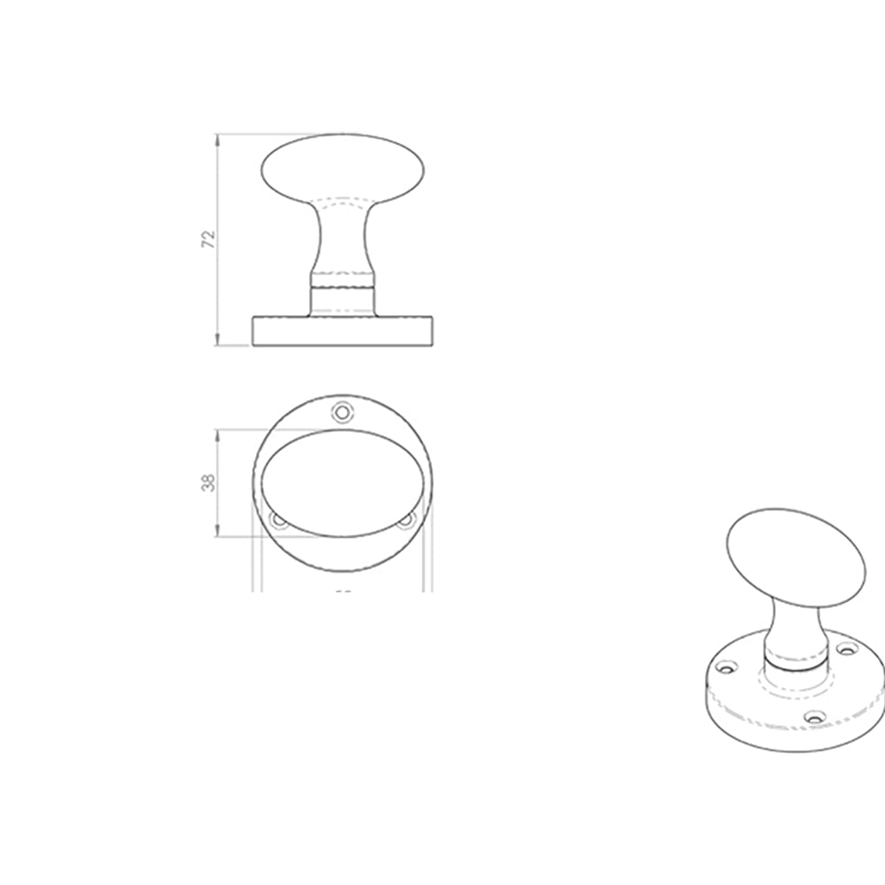 Coppia – grande pomello ovale per porta – diametro 61 mm – Maniglia per porta in ottone lucido | tradizionale pomolo per porta interna – meccanismo di bloccaggio o chiusura a scatto – maniglia a molla