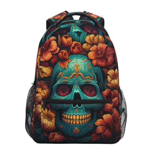 Sac cartable à dos crânes colorés ergonomique avec bandoulière