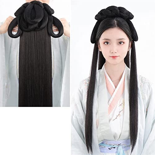 Hanfu Wig Headband Women Chinese Style Hair Piece Antique Modelling Cosplay Pad Hair Accessorie Headdress Black (Color : FG31)