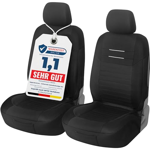 Upgrade4cars Autositzbezüge Vordersitze Schwarz Version 2026 | Autositzbezug Set Universal | Autoschonbezüge für Fahrersitz & Beifahrer