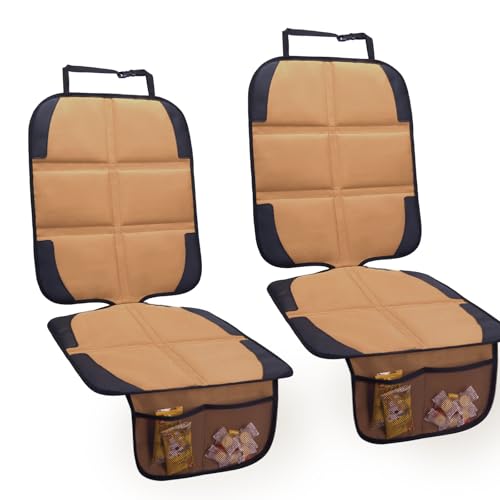 Image of Car Seat Protector for Child Car Seat, 2 Pack Baby Car Seat Covers with Mesh Pockets & Non-Slip Backing 600D Durable Seat Protector (Brown, Standard)