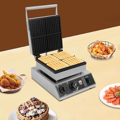 1750W Commercial Electric Waffelmaschine mit vier 4,5 * 4,5-Zoll-Formen Geliefert, Elektrischer Waffelbereiter,Tisch Stehend Waffeleisen Krups Sandwich Waffel Maker, 50~300 ℃, Antihaftbeschichtung – Bild 6