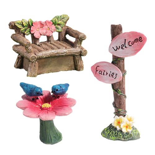 Opexicos 3Pcs Miniature Fairy Garden Furniture Resin Craft Mini Chair Figurine Micro Landscape DIY Ornament Fairy Garden Decor Miniature Garden Accessories