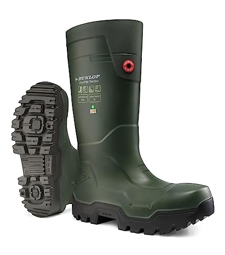 DUNLOP FieldPRO Thermo+ Waterproof Workboots for Men & Women - Composite Toe Safety boots - Cold insulation and Chemical resistant Winter boots - Heritage Green/Black - Size 14 X-Wide